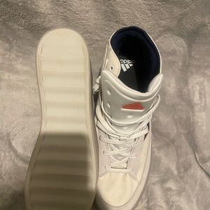 adidas Men’s White High-Top Sneakers with Coral Accent